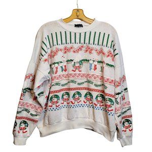 Vintage Christmas Sweatshirt Puffy Design Kicks USA Size 22 Thin Pilling Fading